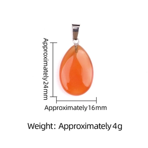 Orange flat teardrop agate pendant 16x24mm with dimensions and weight display