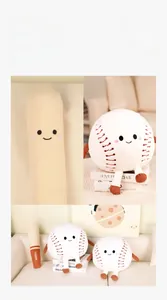 Detailed views of baseball plush toy with embroidery and soft short plush texture