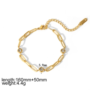Détails et dimensions du bracelet en acier inoxydable doré avec pierres en zircon