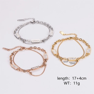 Double Layer 316L Stainless Steel Bracelet Square Cubic Zirconia Pendant Adjustable Elegant Jewelry For Women