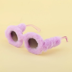 Chic round sunglasses with purple faux fur trim and tinted lenses for women