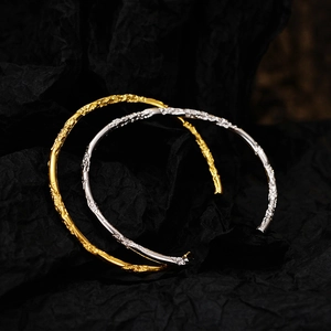 Minimalist S925 sterling silver open bangles with irregular lava texture in gold and silver
