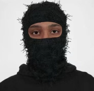 Distressed Knitted Balaclava Fringe Tassel Full Face Mask Windproof Warm Streetwear Punk Style Unisex