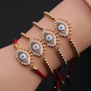 Evil Eye Bracelet Copper Gold Plated Adjustable Red Black String Turkish Bohemian Protection Jewelry For Women