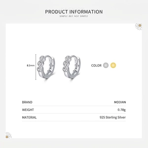 Classic 925 sterling silver hoop earrings with sparkling zircon stones in 8.5mm size