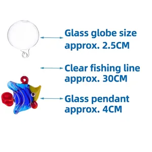 Creative floating glass fish ornament with blue yellow stripes for aquarium landscape