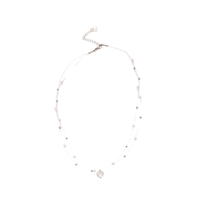 Minimalist double layer necklace with pearl beads and zircon round pendant for women