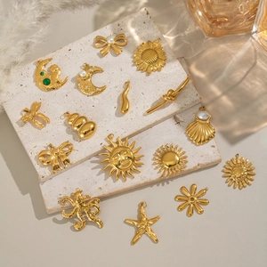 Collection of 18K gold plated stainless steel sea-themed charms and DIY jewelry pendants