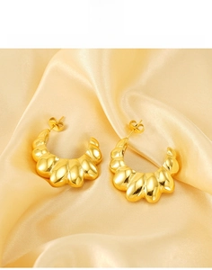 Detailed macro view of 18K gold plated titanium steel fan-shaped stud earrings