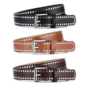 Punk Rivet Belt Women Double Row Studded PU Leather Waistband With Alloy Pin Buckle For Jeans Vintage Fashion