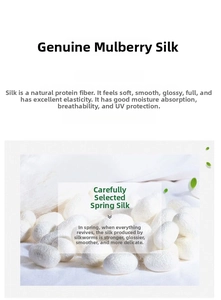 Detail showing natural mulberry silk texture with breathable and UV protection properties