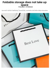 Detail of colorful matte gift bags with braided handles and Best Love text engraving