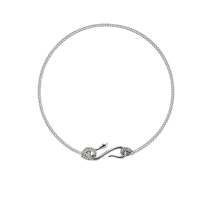 Elegant silver snake pendant necklace with pavé crystal accents on minimalist chain link