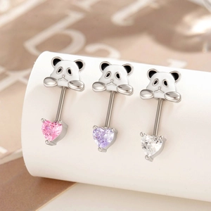 Orecchino Cartilagine Panda Cuore Zirconia Acciaio Al Titanio Chiusura A Vite Gioielli Per Piercing Da Donna Dolce