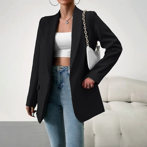 Blazer Femme Veste Manches Longues Élasthanne Ouvert Devant Col À Revers Couleur Unie Bureau Décontracté Poches