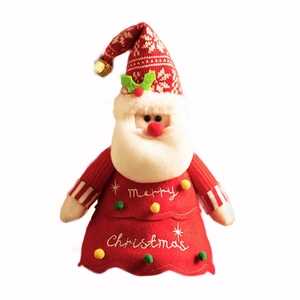 Plush Santa doll with Merry Christmas embroidery and festive knit hat decoration