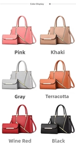 Detailed collection of 2-piece tote and pouch set in six colors with gold V-metal trim