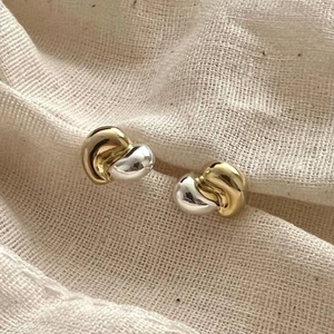 Knot Stud Earrings With 925 Sterling Silver Earring Post Two-Tone Gold Silver Mixed Minimalist Chic Jewelry For Women