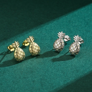 Puces d'oreilles ananas en argent S925 avec micro-incrustation de pierres zircon