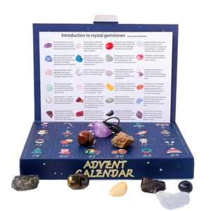 24-day Christmas advent calendar with natural crystal stones and educational guide