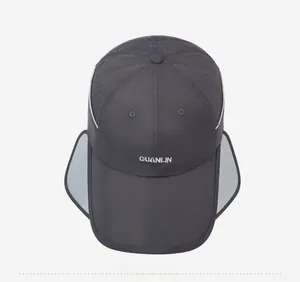 Detailed top view of dark grey quick-dry sun hat showing breathable mesh and wide brim