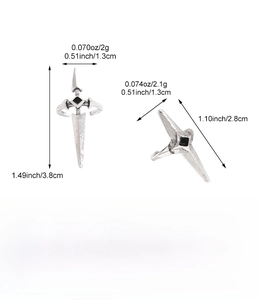 Detailed dimensions of gothic cross and dagger rings in retro silver with black gems