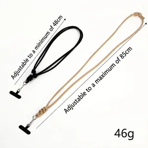 Crossbody leather phone lanyard set with adjustable strap and metal hooks in black and khaki