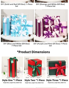 Detail of Christmas DIY gift box set with dimensions and ribbon bow styles