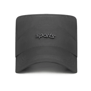Quick-dry flat top cap in dark grey with sports embroidery for outdoor sun protection