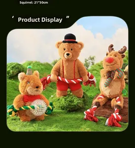 Detailed plush Christmas pet toys with squeakers and rope legs for dog chewing