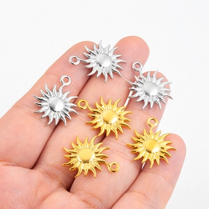 Polished stainless steel sunburst pendants in gold and silver finish for DIY jewelry
