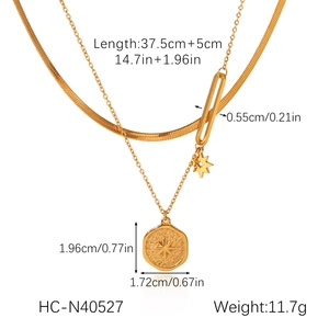 Detailed size specifications for double-layer star pendant necklace in gold stainless steel
