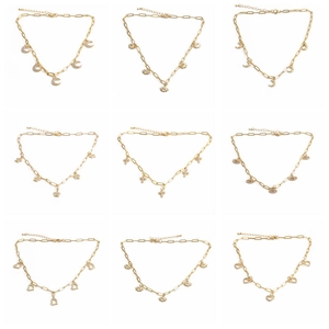 Collier En Cuivre Plaqué Or Avec Chaîne Trombone Et Pendentifs En Zircon Forme Coeur Étoile Et Lune Bijou