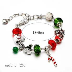 Adjustable Christmas charm bracelet with snowman cane charms and red beads, 18+5cm