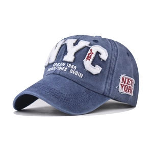 Casquette de baseball NYC bleu délavé vintage en coton denim avec broderie classique