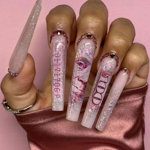 Extra Lange Coffin Press On Nagels Roze Verloop Geldpatroon Dollar Ontwerp Met Steentjes En Glitters Voor Vrouwen