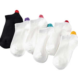 Pack of six minimalist cotton low cut socks featuring colorful heart embroidery on heels