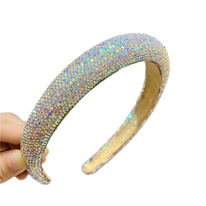 Sparkling wide padded headband featuring multi-colored AB crystals on a white background
