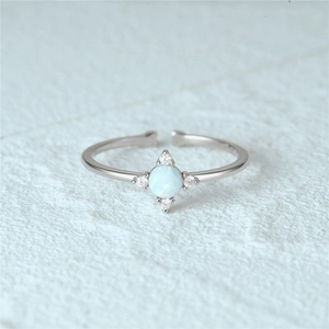 Detailed macro view of S925 sterling silver open ring with opal and micro-set zirconia