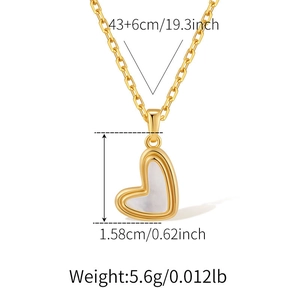 Detailed size chart for heart pendant necklace with 43+6cm chain and 1.58cm pendant