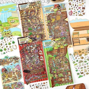 2.5D creative deco scene stickers with landscape backgrounds and various themed elements