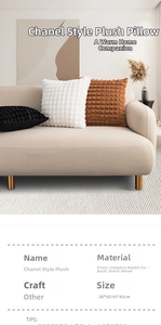 Detail of faux rabbit fur pillow cover showing plaid texture and Dutch velvet backing