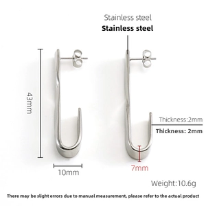 Detailed size chart for stainless steel hook earrings showing precise measurements