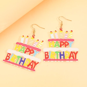 Boucles d'oreilles gâteau Happy Birthday en acrylique coloré avec bougies