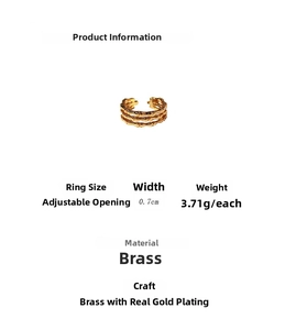 Detail showing triple-layer bamboo design ring in gold-plated brass with adjustable band