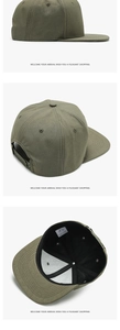 Detailed views of army green snapback hat featuring dark paisley pattern and adjustable strap
