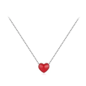 Minimalist S925 sterling silver necklace featuring a vivid red heart-shaped pendant