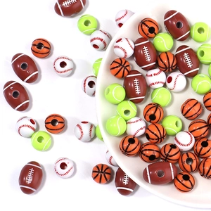 Mix of colorful acrylic sports beads including basketball, football, and baseball for DIY craft