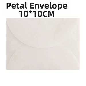 Detail view of a 10x10cm translucent petal-shaped envelope with a semi-circular flap design