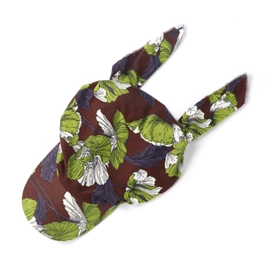 Detailed top view of the floral print headband hat with bunny ear bow on white background